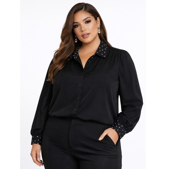 Les Serein Liv Long Sleeve Knit Top Womens 3x Black Polka Dot Nwt